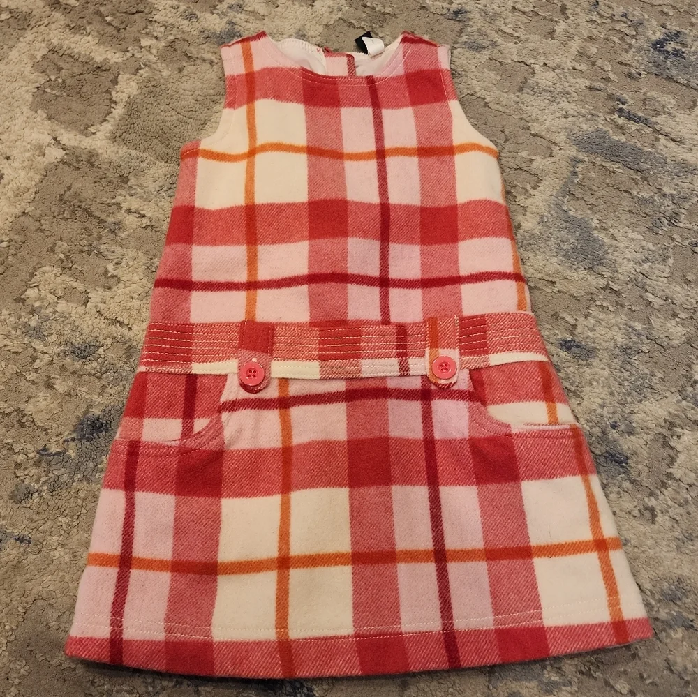 Gap‎ Wool Pink Plaid Sleeveless Dress Kids Size 4 Lined Pockets
